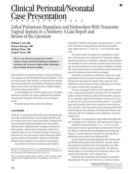 Clinical Perinatal/Neonatal Case Presentation