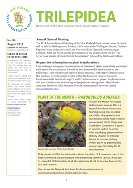 PLANT of the MONTH – RANUNCULUS ACRAEUS Please Send News Items Or Event Information to Plant of the Month for August Events@Nzpcn.Org.Nz Is Ranunculus Acraeus