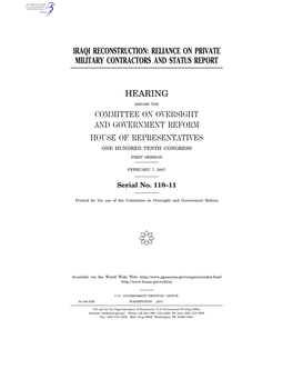 Iraqi Reconstruction: Reliance on Private Military Contractors and Status Report