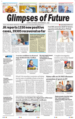 JK Reports 1330 New Positive Cases, 39305 Recovered So