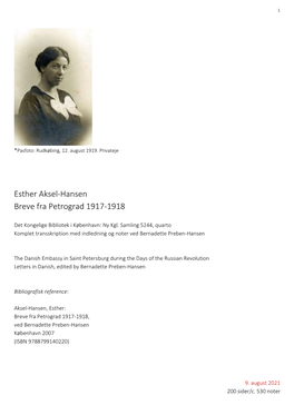 Esther Aksel-Hansen Breve Fra Petrograd 1917-1918