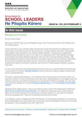 Ministry Bulletin for School Leaders | He Pitopito Kōrero Issue