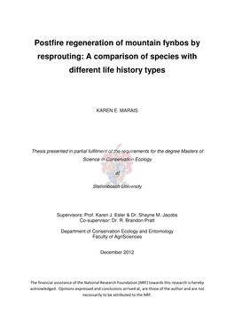 Postfire Regeneration of Mountain Fynbos by Resprouting: a Comparison of Species with Different Life History Types