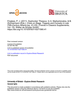 Sophocles' Theseus. in A. Markantonatos, & B. Zimmermann