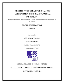 The Effects of Cohabitation Among Young Women in Kadinamkulam Gram Panchayat