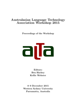 Australasian Language Technology Association Workshop 2015