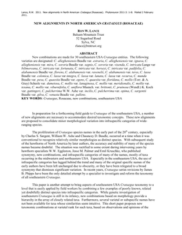 New Alignments in North American Crataegus (Rosaceae)