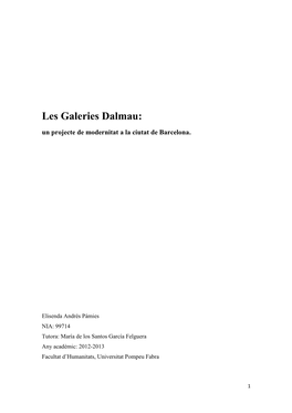 Les Galeries Dalmau: Un Projecte De Modernitat a La Ciutat De Barcelona