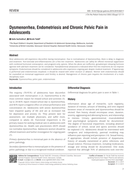 Dysmenorrhea, Endometriosis and Chronic Pelvic Pain in Adolescents