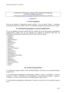 CAHIER DES CHARGES DE L'appellation D'origine CONTRÔLÉE « CÔTES DU RHÔNE VILLAGES » Homologué Par Arrêté Du 25 Septembre 2020 Publié Au JORF Du 8 Octobre 2020