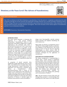 Dentistry at the Nano Level: the Advent of Nanodentistry