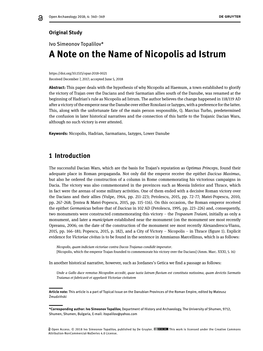 A Note on the Name of Nicopolis Ad Istrum