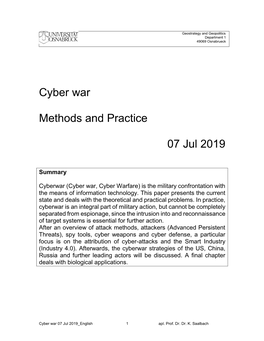 Cyber War Methods and Practice 07 Jul 2019