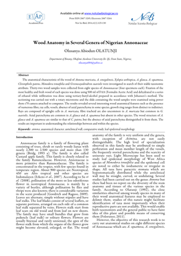 Wood Anatomy in Several Genera of Nigerian Annonaceae Olusanya Abiodun OLATUNJI