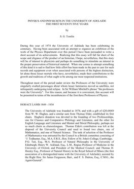 Physics and Physicists in the University of Adelaide the First Seventy Five Years