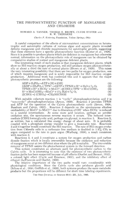 The Photosynthetic Function of Manganese and Chloride