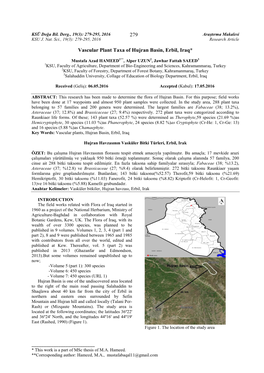 279 Vascular Plant Taxa of Hujran Basin, Erbil, Iraq*