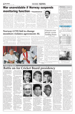 Battle on for Cricket Board Presidency War Unavoidable If Norway