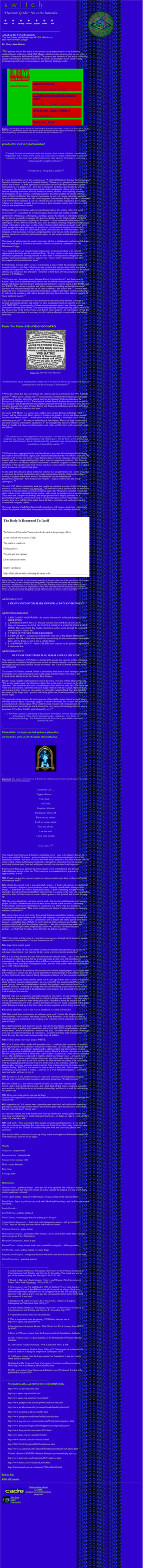 Attack of the Cyberfeminists the Art, Times and Genderings of VNS Matrix + E- Nter-View/Of/With Gashgirl By: Mary-Anne Breeze
