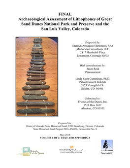 Archaeological Assessment of Lithophones of Great Sand Dunes National Park and Preserve and the San Luis Valley, Colorado