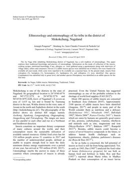 Ethnozoology and Entomophagy of Ao Tribe in the District of Mokokchung, Nagaland