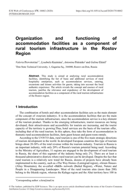 Organization and Functioning of Accommodation Facilities As a Component of Rural Tourism Infrastructure in the Rostov Region