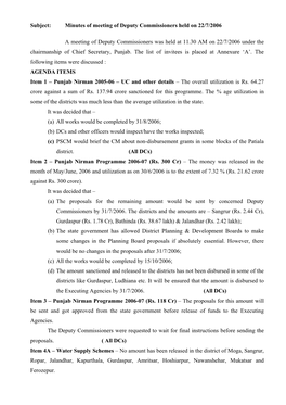 Minutes of Meeting of Deputy Commissioners Held on 22/7/2006