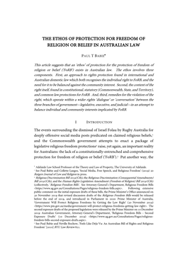 The Ethos of Protection for Freedom of Religion Or Belief in Australian Law