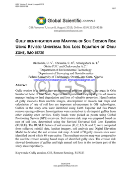 Gully Identification and Mapping of Soil Erosion Risk Using Revised Universal Soil Loss Equation of Orlu Zone, Imo State