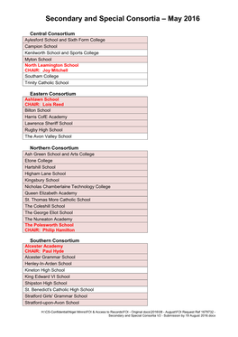 Secondary and Special Consortia – May 2016