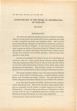 Annotated Key to the Genera of Zingiberaceae of Thailand