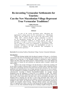 Re-Inventing Vernacular Settlements for Tourists: Can the New Macedonian Village Represent True Vernacular Traditions?