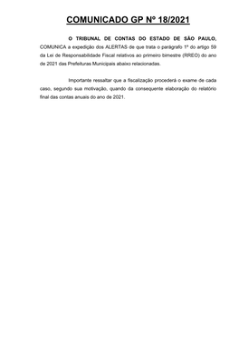 Comunicado Gp Nº 18/2021