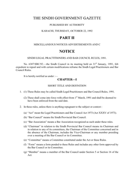 The Sindh Government Gazette Part Ii Notice