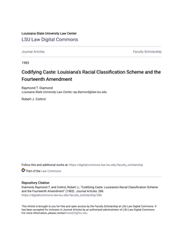 Codifying Caste: Louisiana's Racial Classification Scheme and the Fourteenth Amendment