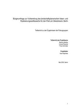 Bürgerumfrage Zur Vorbereitung Des Landschaftsplanerischen Ideen- Und Realisierungswettbewerbs Für Den Park Am Gleisdreieck, Berlin