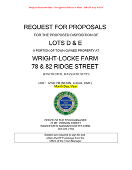 Request for Proposals Lots D & E Wright-Locke Farm 78