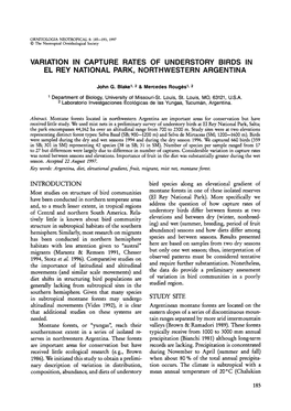 Variation in Capture Rates of Understory Birds in El Rey National Park, Northwestern Argentina