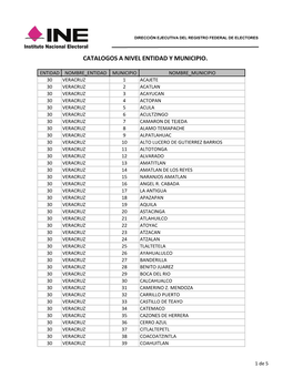 Catalogos a Nivel Entidad Y Municipio