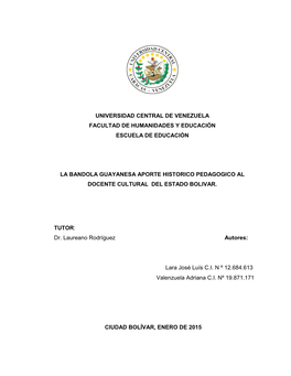 Universidad Central De Venezuela Facultad De Humanidades Y Educación Escuela De Educación