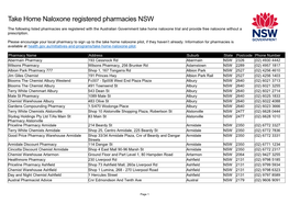 Take Home Naloxone Registered Pharmacies NSW