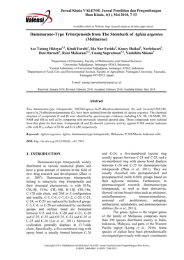 Dammarane-Type Triterpenoids from the Stembark of Aglaia Argentea (Meliaceae)