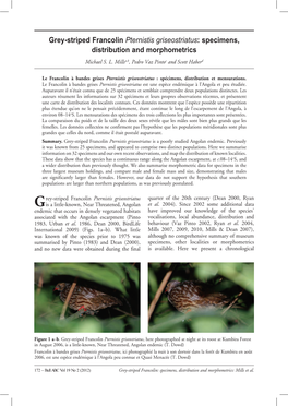 Grey-Striped Francolin Pternistis Griseostriatus: Specimens, Distribution and Morphometrics Michael S