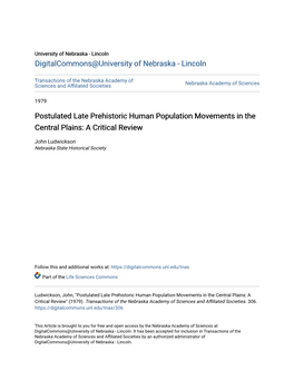 Postulated Late Prehistoric Human Population Movements in the Central Plains: a Critical Review