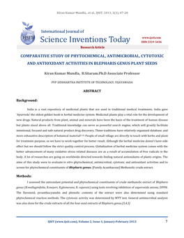 Comparative Study of Phytochemical, Antimicrobial, Cytotoxic and Antioxidant Activities in Blepharis Genus Plant Seeds