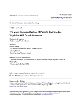 The Moral Status and Welfare of Patients Diagnosed As Vegetative with Covert Awareness