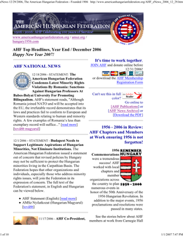 Enews 12/29/2006, the American Hungarian Federation - Founded 1906