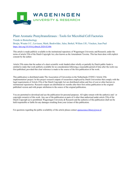 Plant Aromatic Prenyltransferases