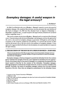 Exemplary Damages: a Useful Weapon in the Legal Armoury?