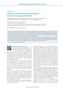 Topical and Systemic Pharmacological Treatment of Atopic Dermatitis